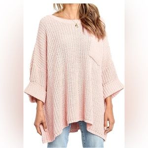 Pink Oversized Cropped Sleeve Sweater
